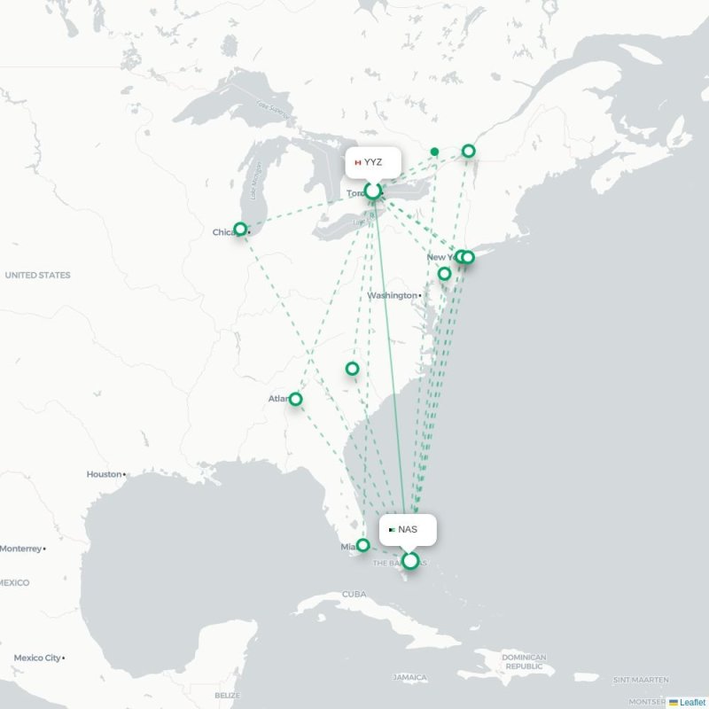 YYZ - NAS route map
