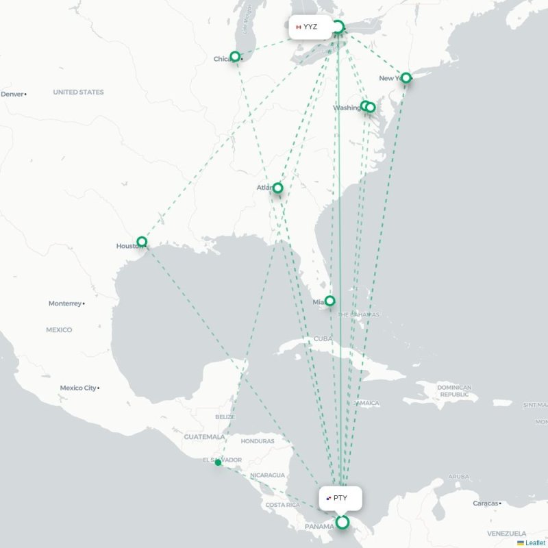 YYZ - PTY route map