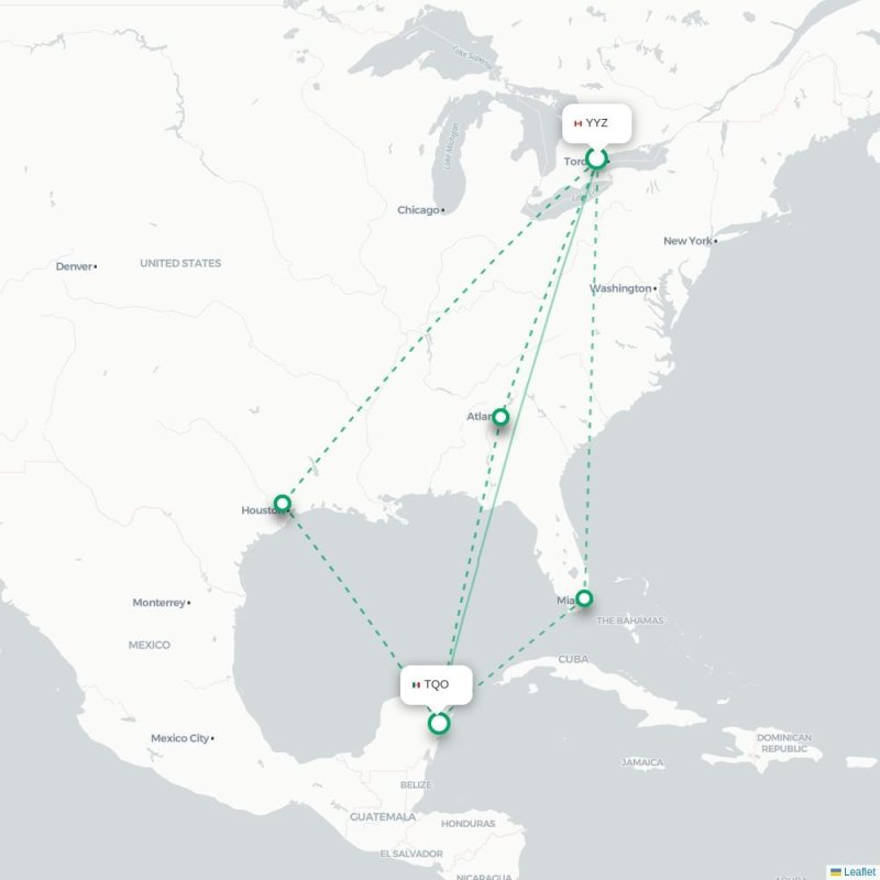YYZ - TQO route map