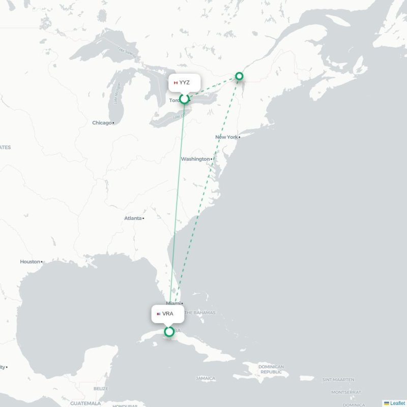 YYZ - VRA route map