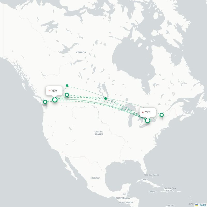 YYZ - YLW route map