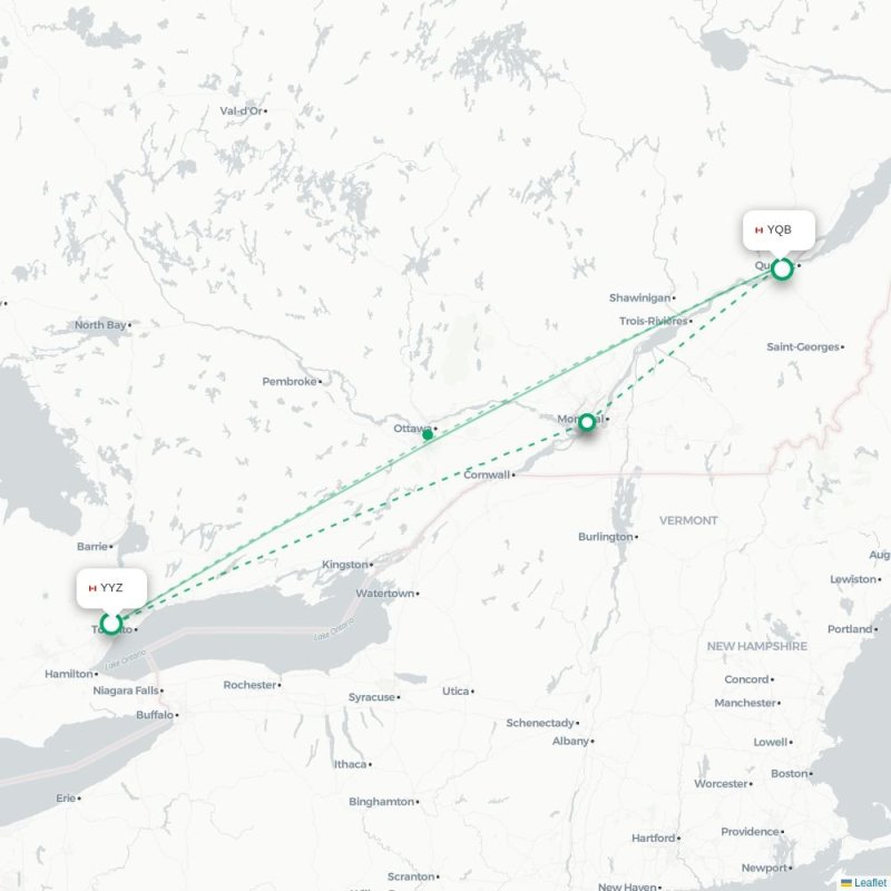 YYZ - YQB route map
