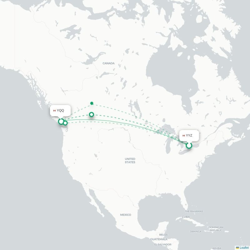 YYZ - YQQ route map