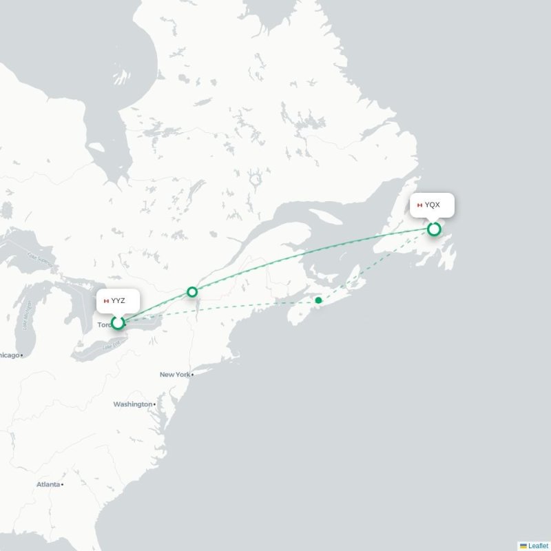 YYZ - YQX route map