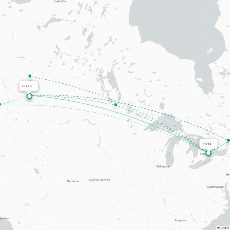 YYZ - YYC route map