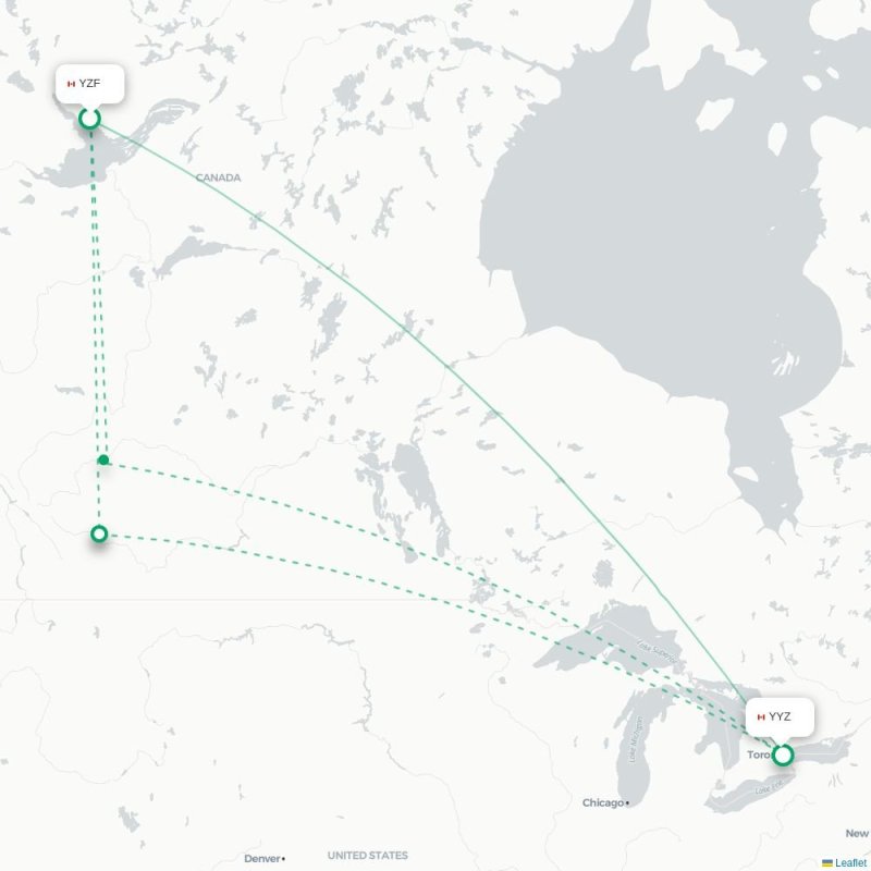 YZF - YYZ route map
