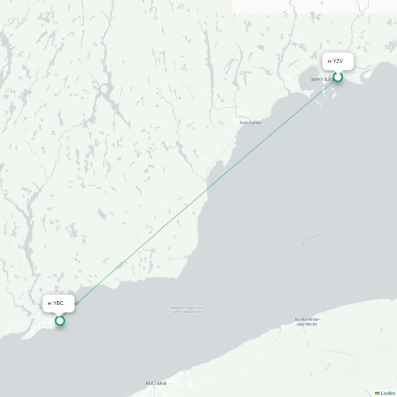 YZV - YBC route map