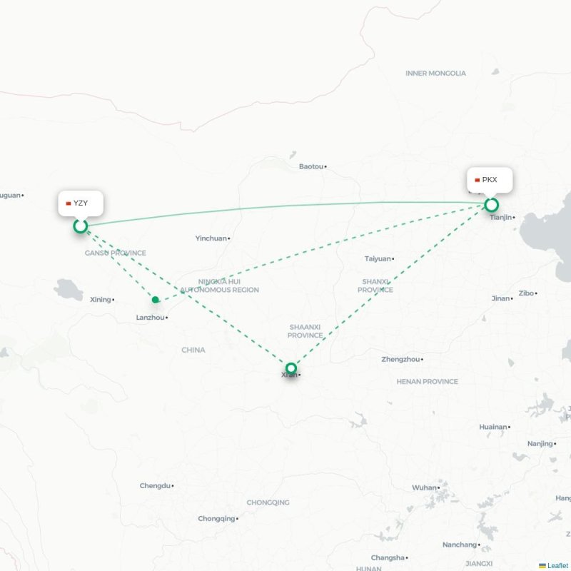 YZY - PKX route map