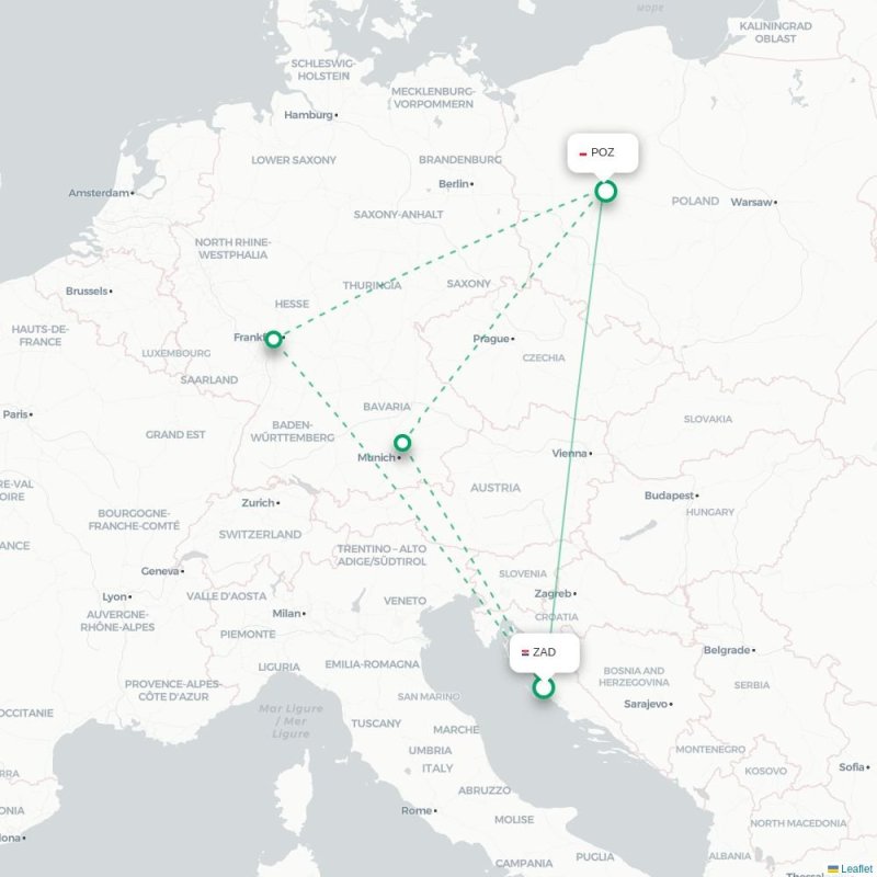 ZAD - POZ route map