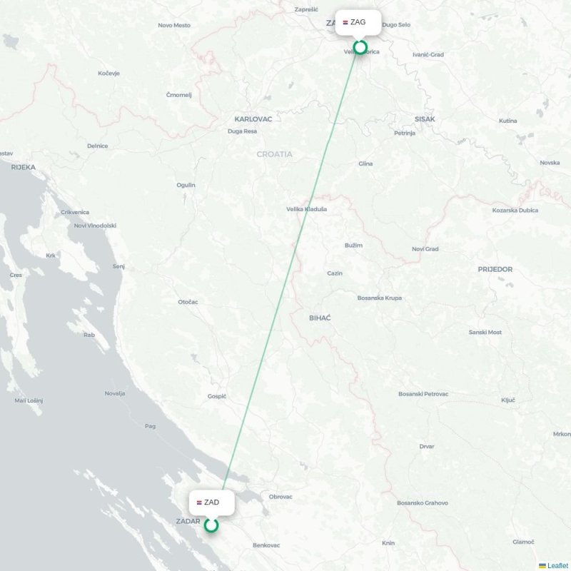 ZAD - ZAG route map