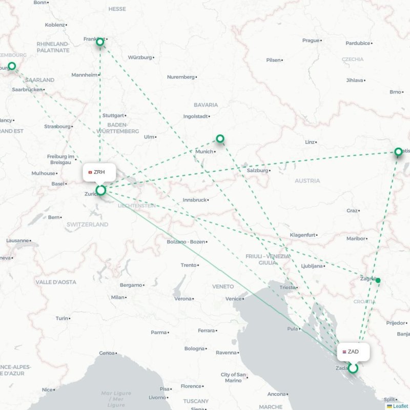 ZAD - ZRH route map