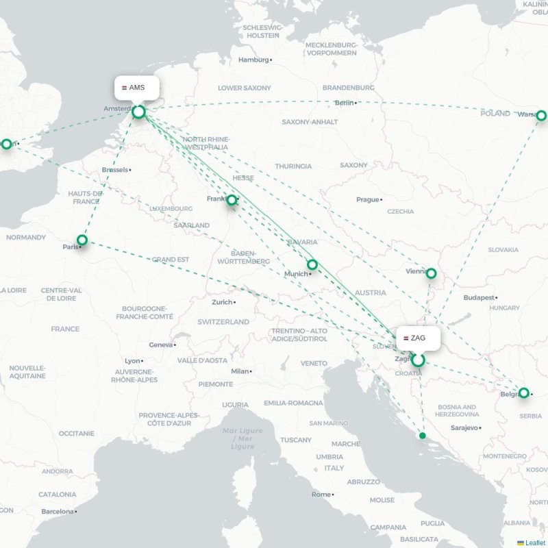 ZAG - AMS route map