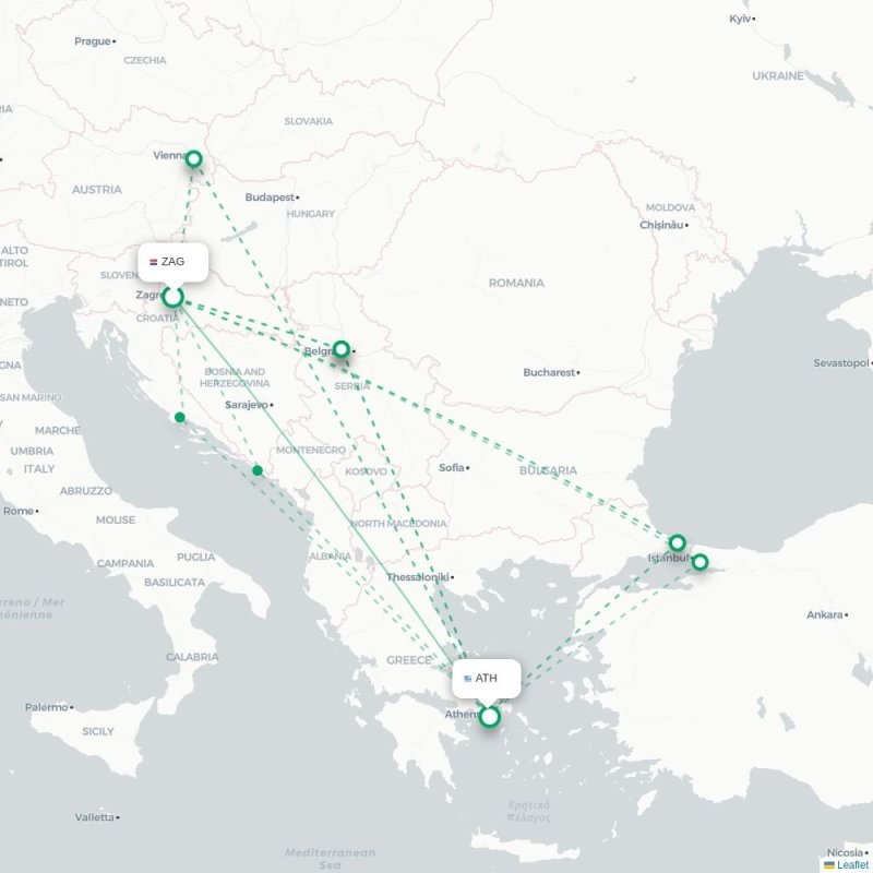 ZAG - ATH route map