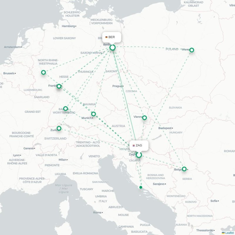 ZAG - BER route map