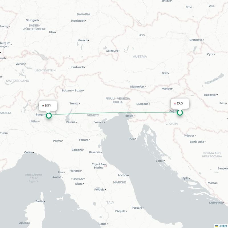 ZAG - BGY route map