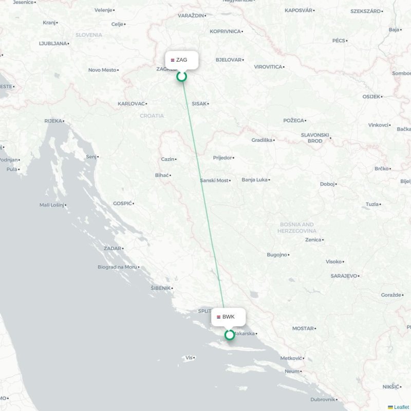 ZAG - BWK route map