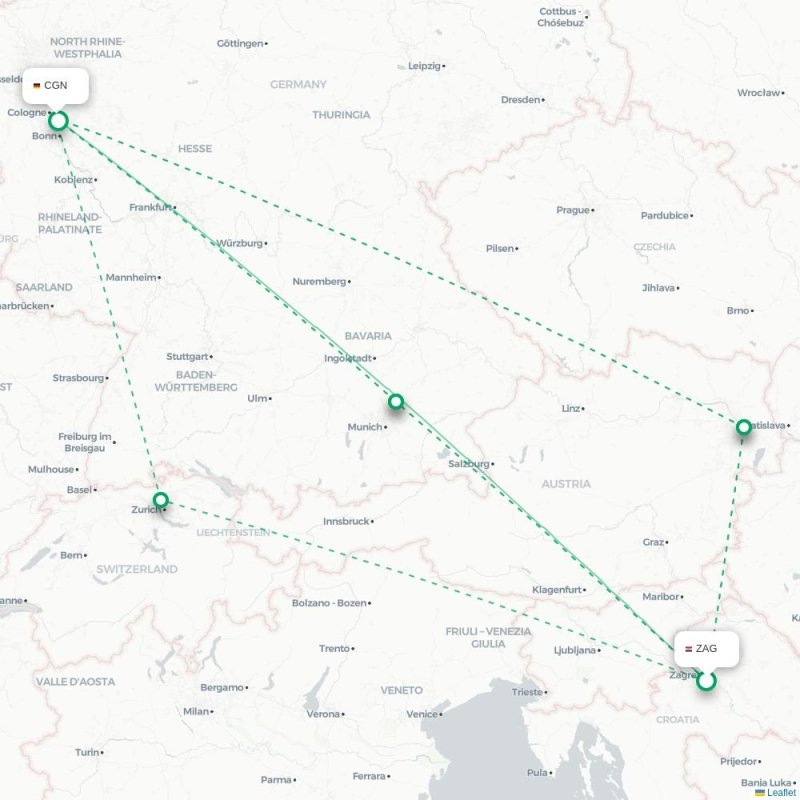 ZAG - CGN route map