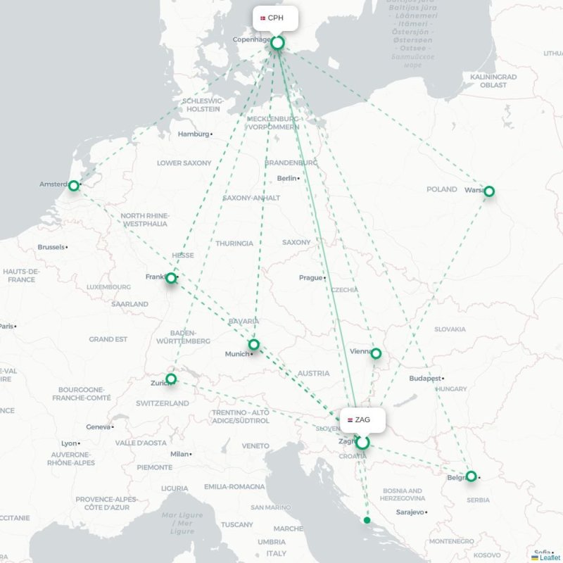 ZAG - CPH route map