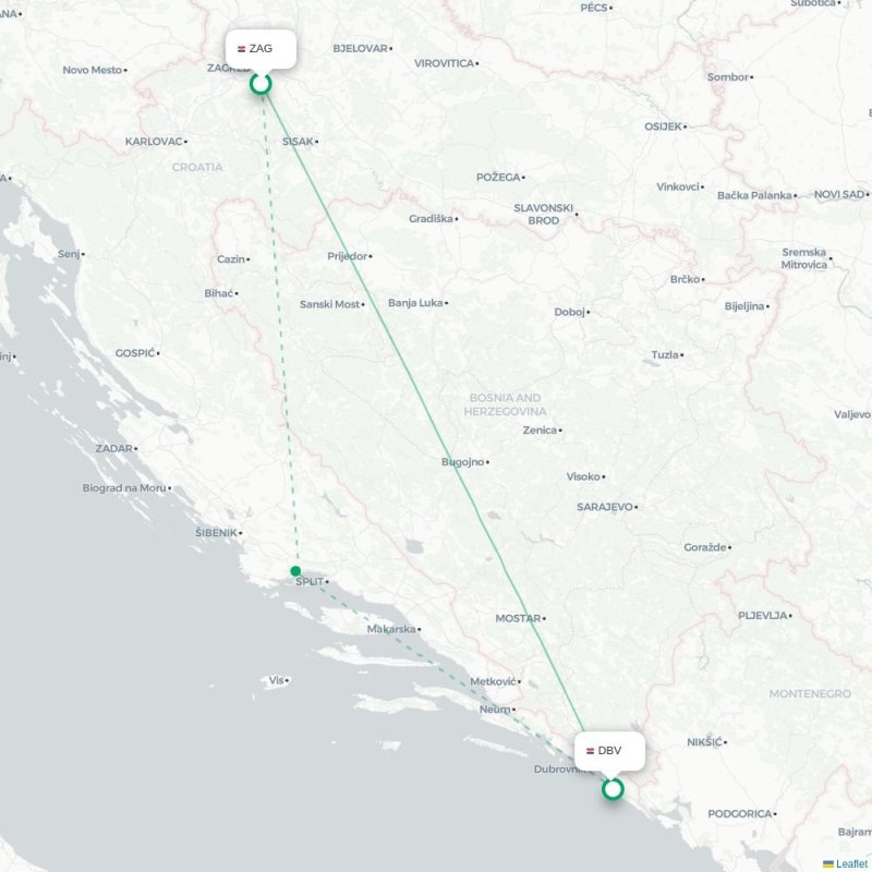 ZAG - DBV route map