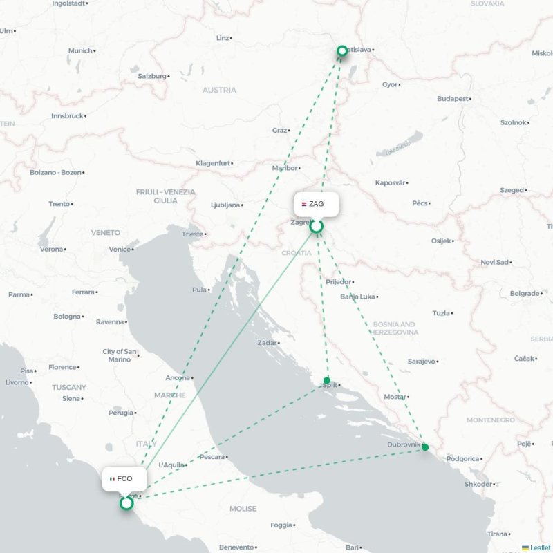 ZAG - FCO route map