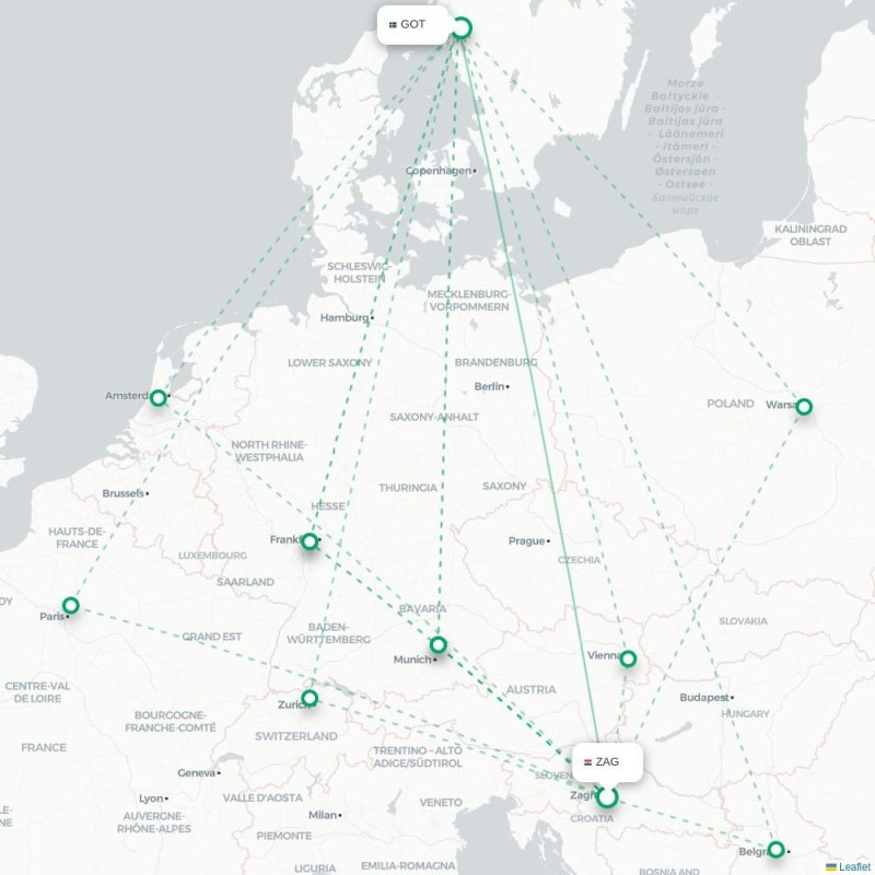 ZAG - GOT route map