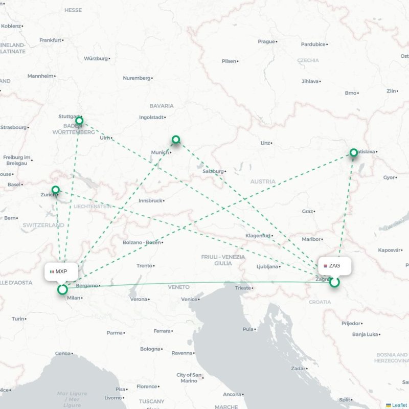 ZAG - MXP route map