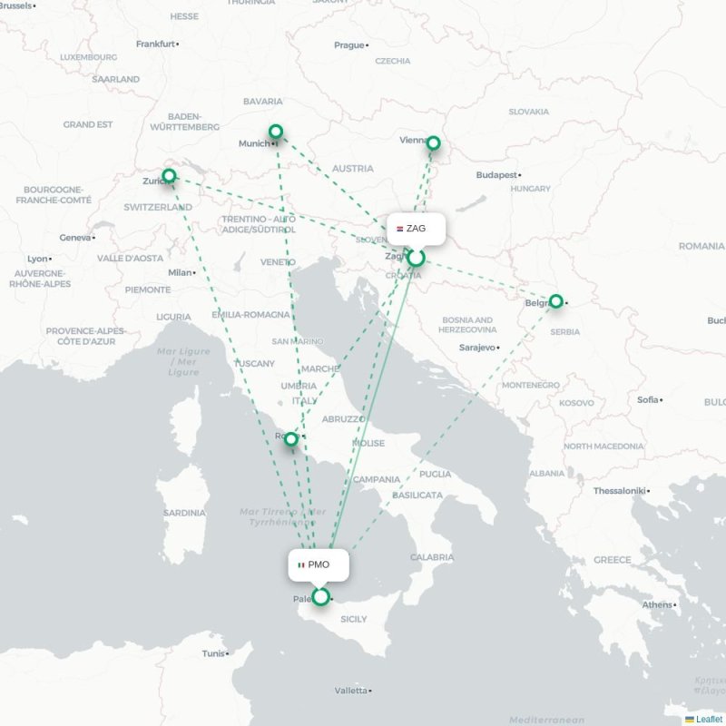 ZAG - PMO route map