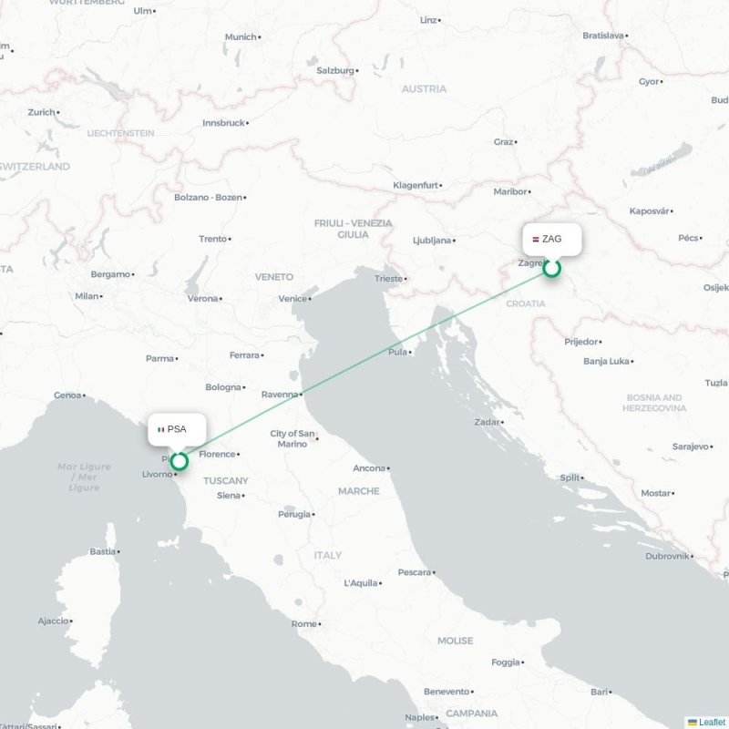 ZAG - PSA route map