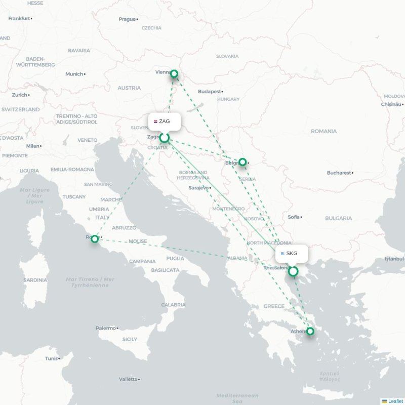 ZAG - SKG route map