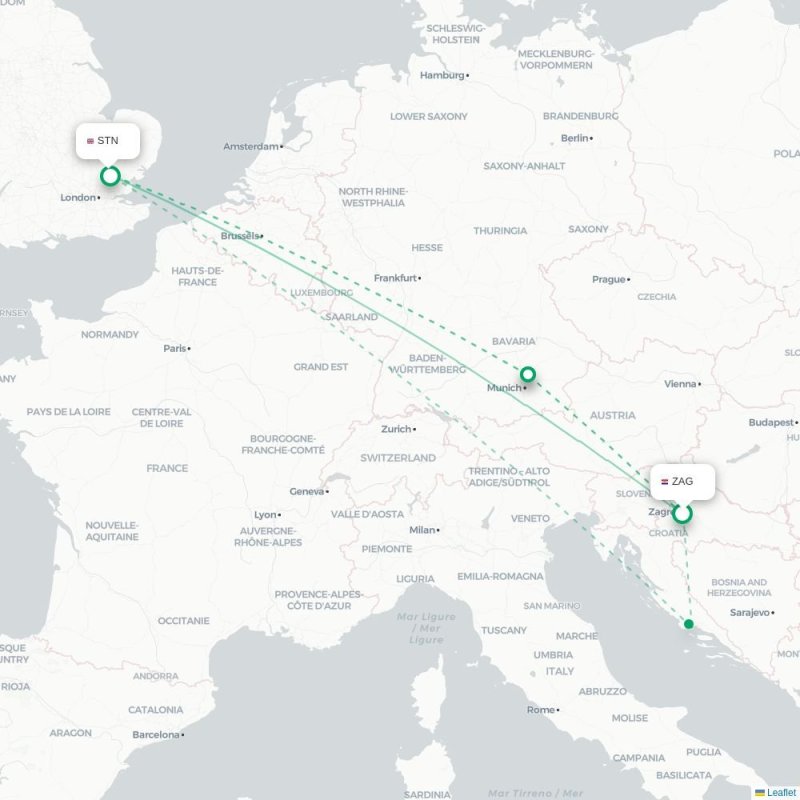ZAG - STN route map