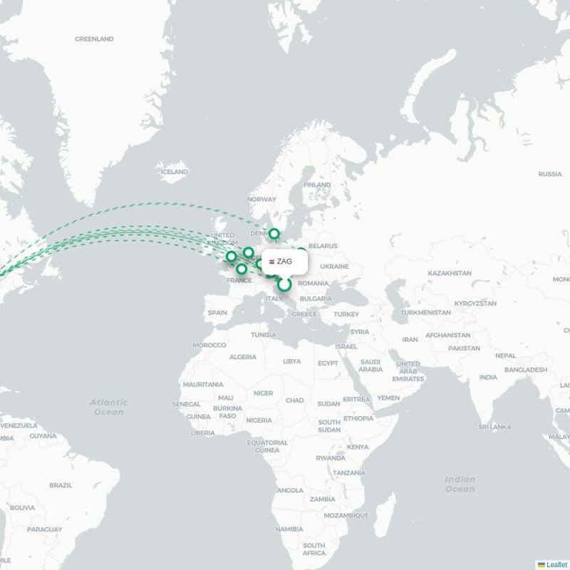ZAG - YYZ route map