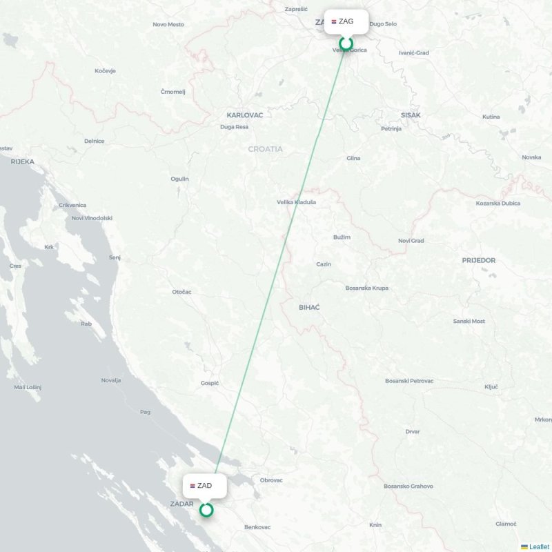 ZAG - ZAD route map