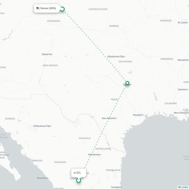 ZCL - DEN route map