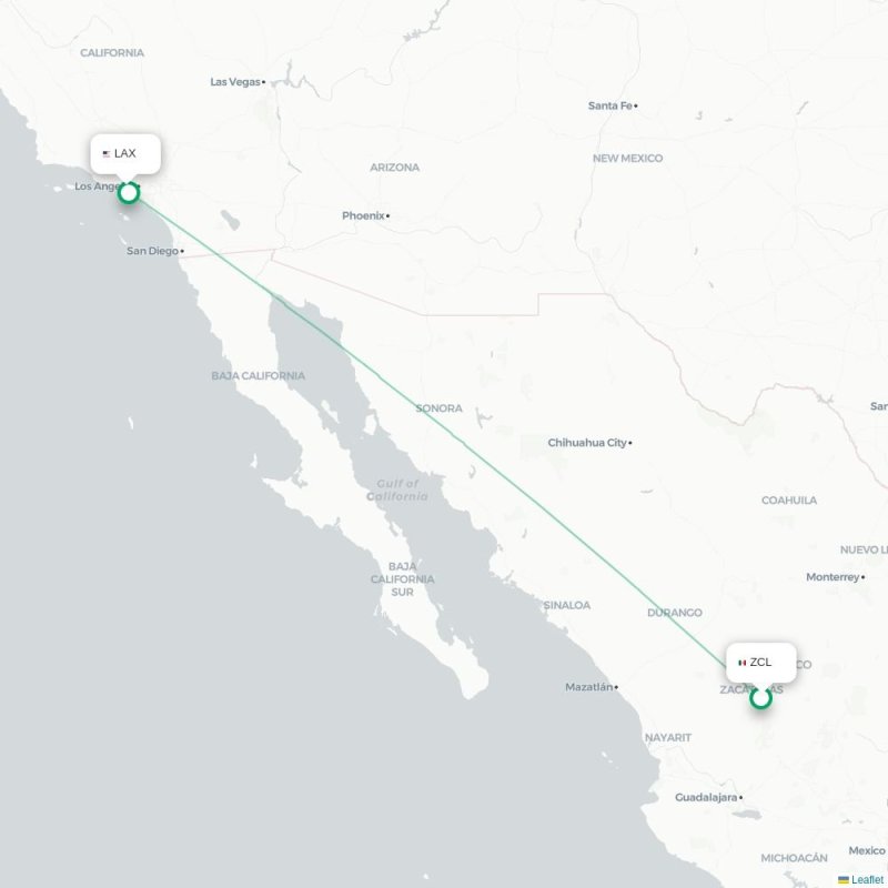 ZCL - LAX route map