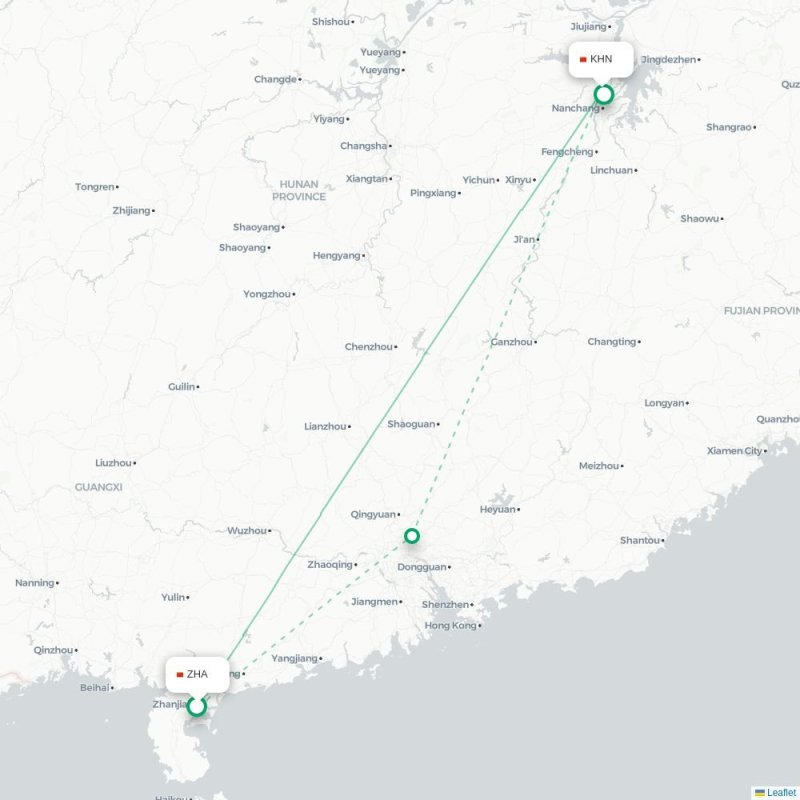 ZHA - KHN route map