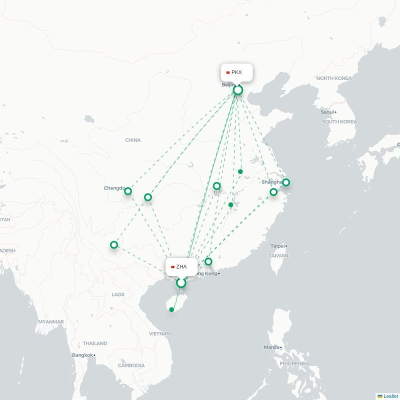 ZHA - PKX route map