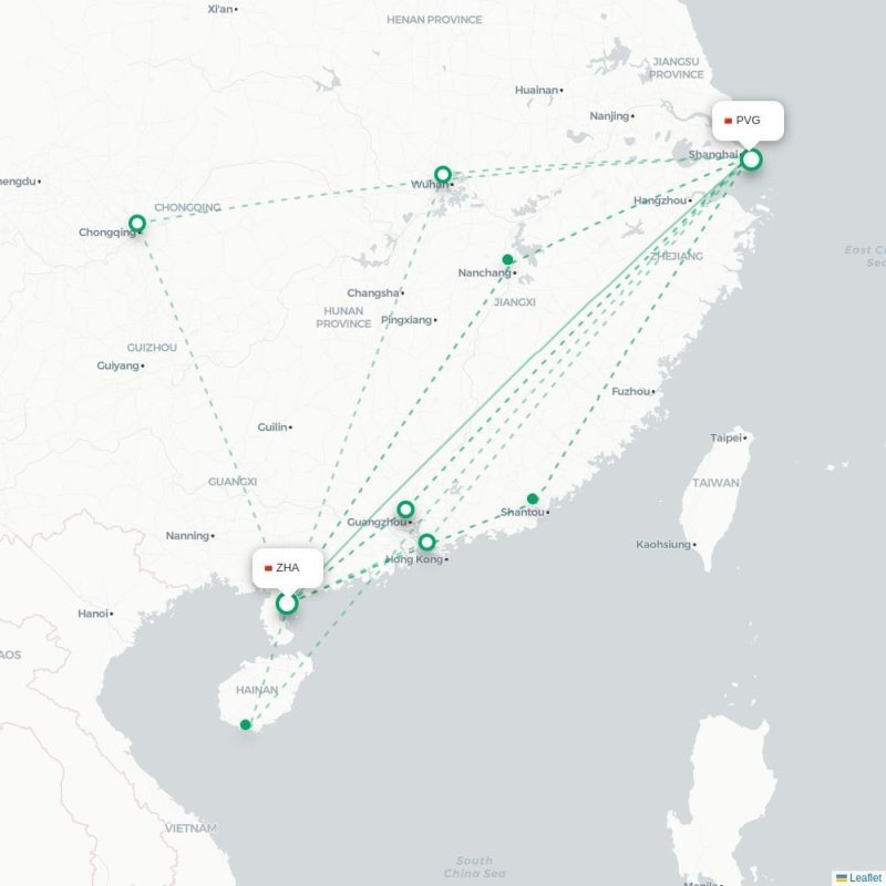 ZHA - PVG route map
