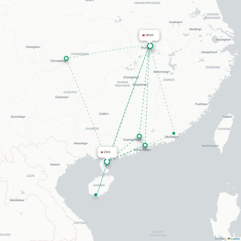 ZHA - WUH route map
