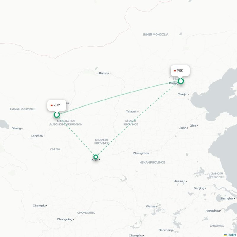 ZHY - PEK route map