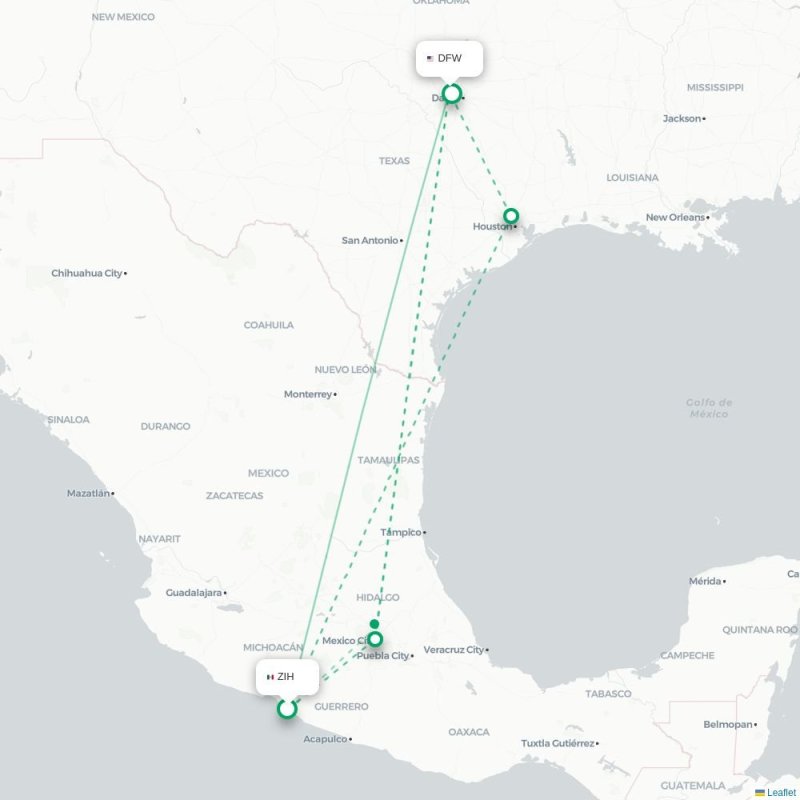 ZIH - DFW route map
