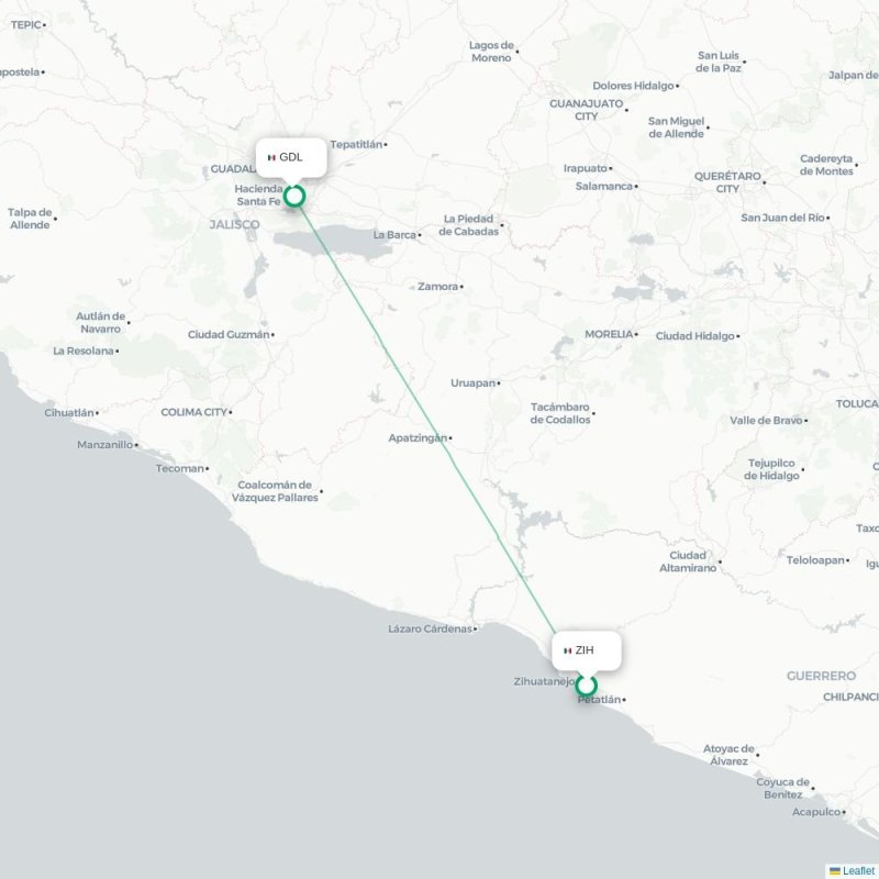 ZIH - GDL route map