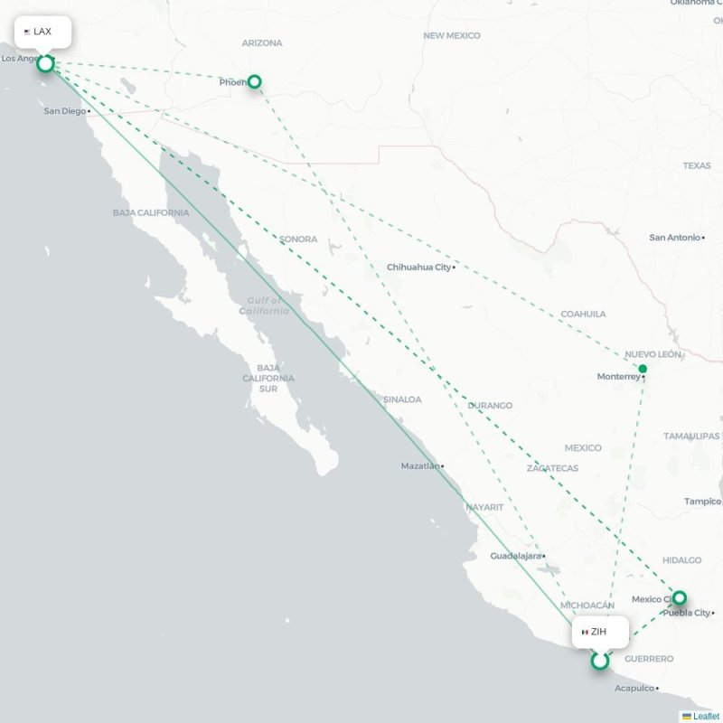 ZIH - LAX route map