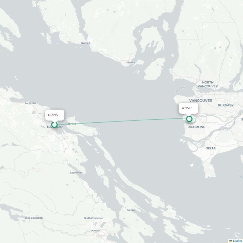 ZNA - YVR route map