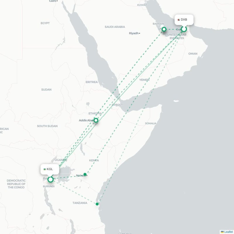 ZNZ - KGL route map