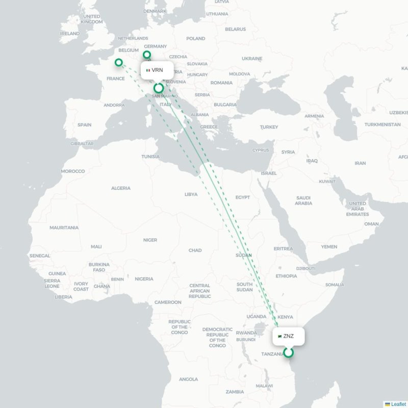 ZNZ - VRN route map