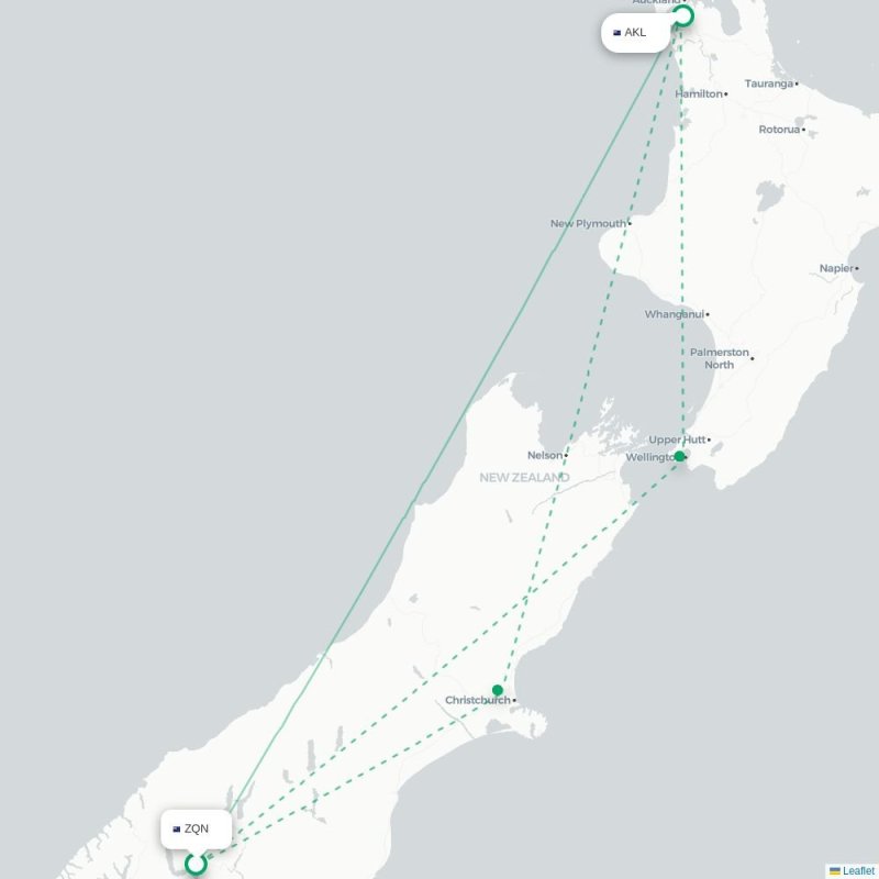 ZQN - AKL route map