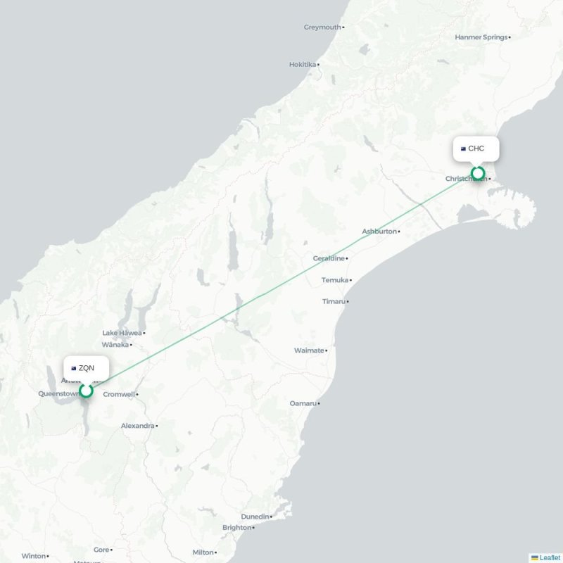 ZQN - CHC route map