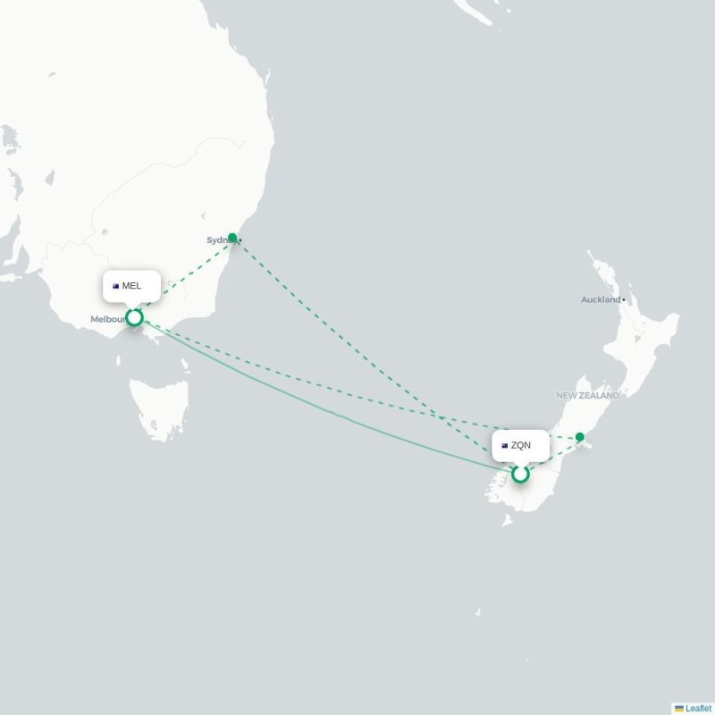 ZQN - MEL route map