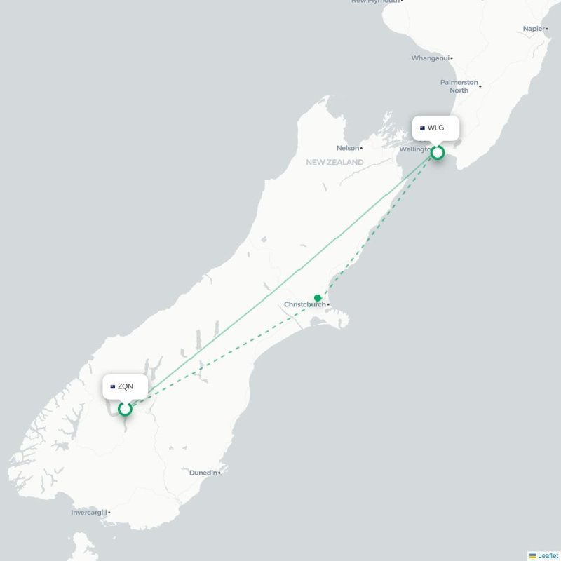 ZQN - WLG route map