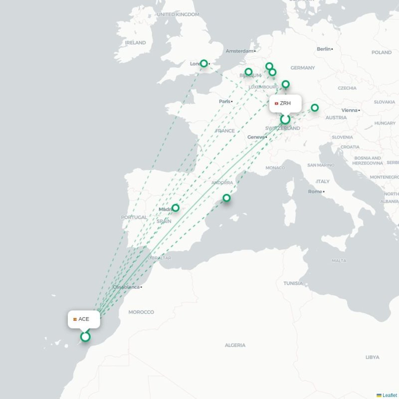 ZRH - ACE route map